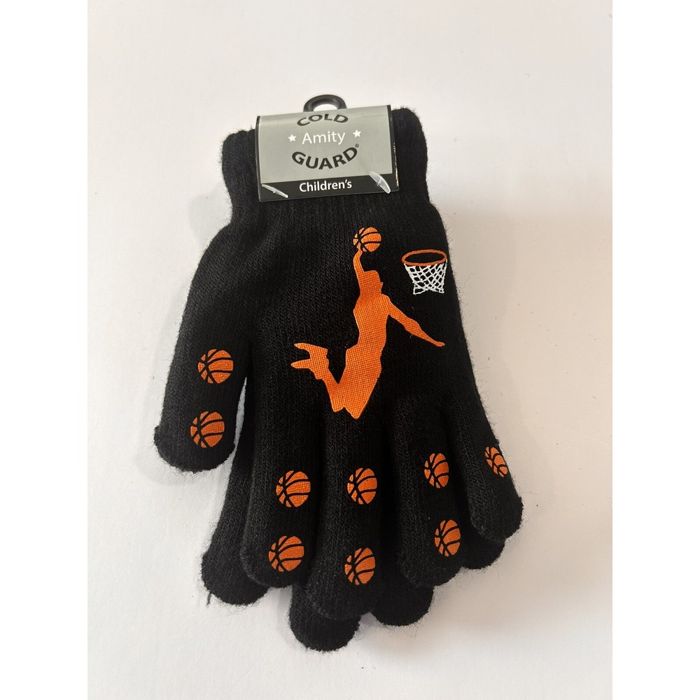 Amity Cold Guard Boys Basketball‎ Fashion Knit Gloves Black Orange Sports 5.5"